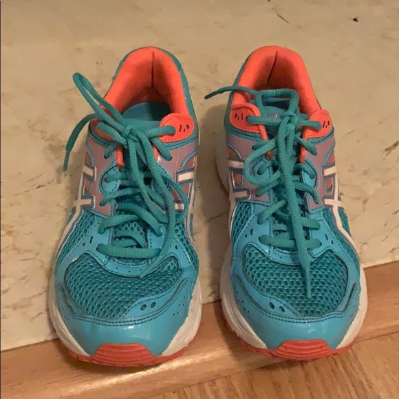 ASICS gel contend 2 aqua & coral sneakers size 7.5 - Picture 2 of 8